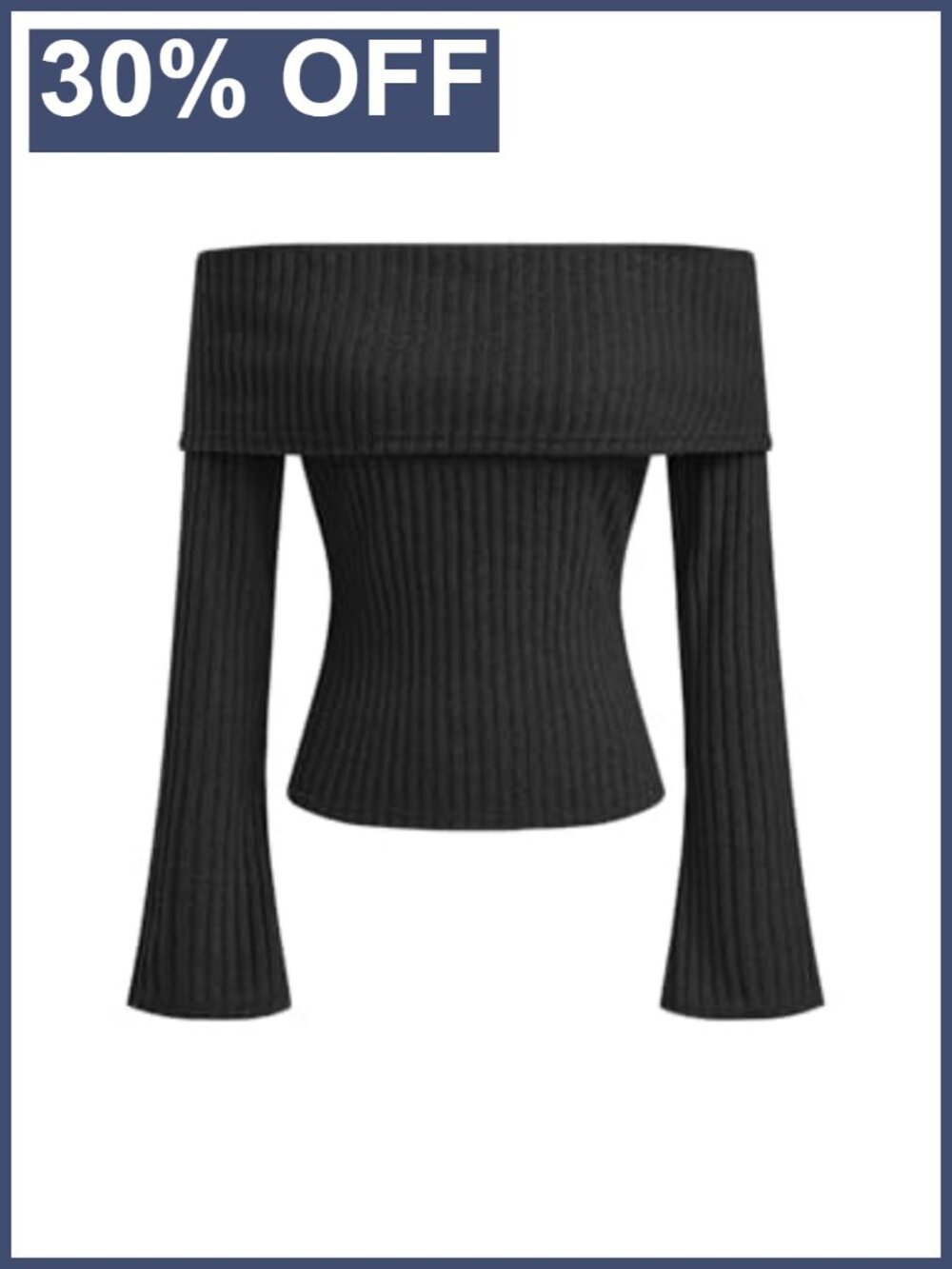 Off Shoulder Bell Sleeve Ribbed Knit Pullover Top
